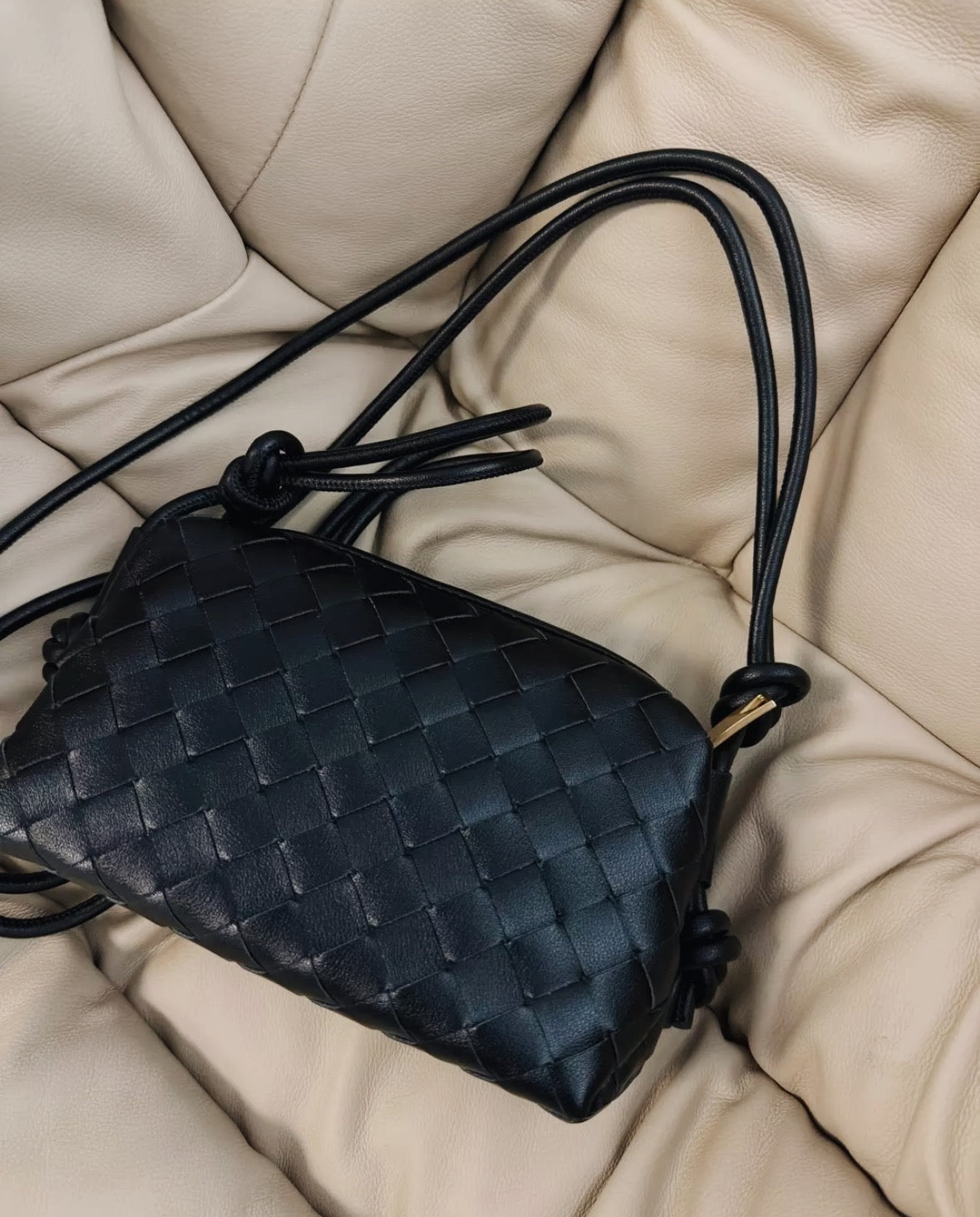 Woven Leather Bag - Black Braided