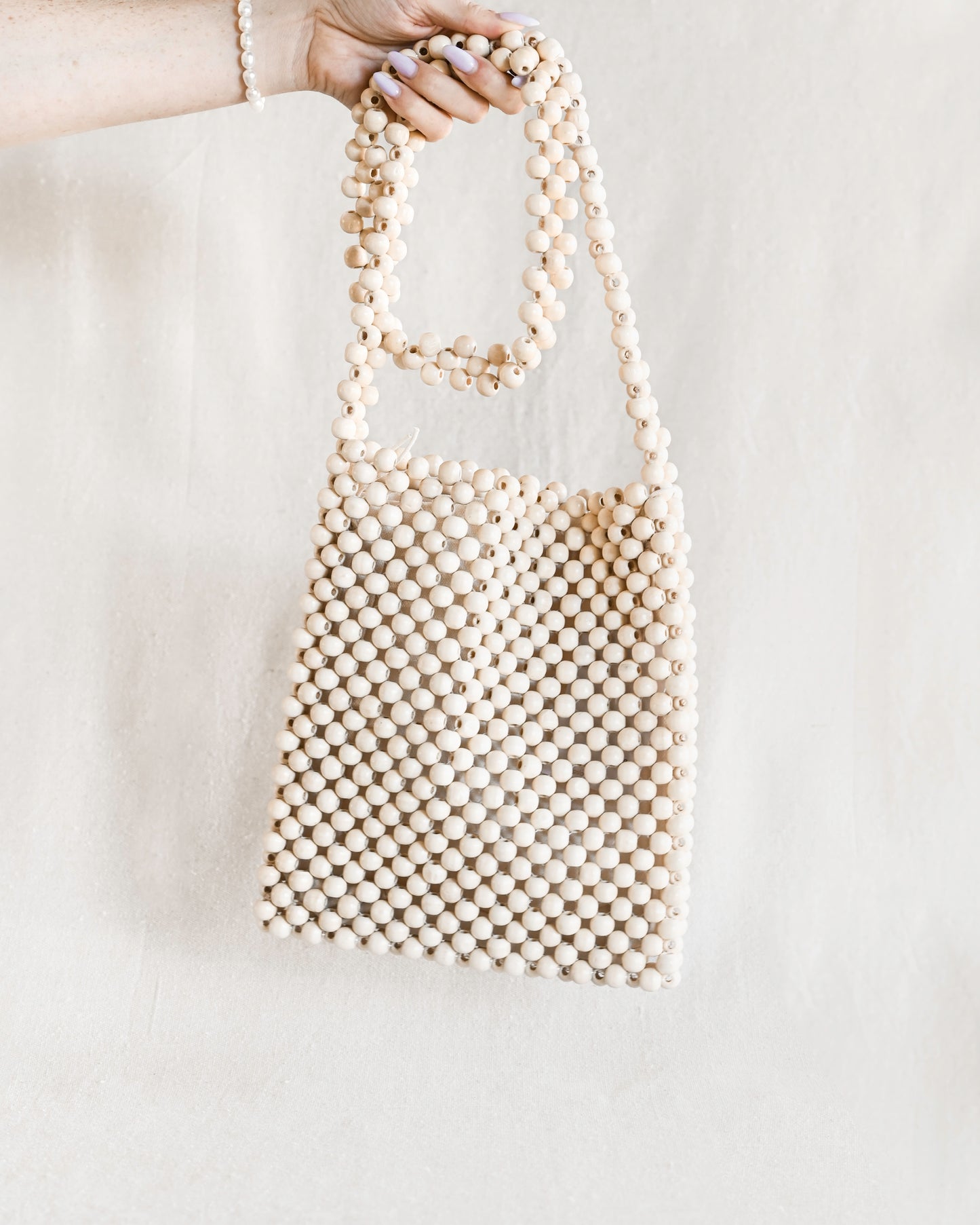 Beaded Crossbody Bag - Bone