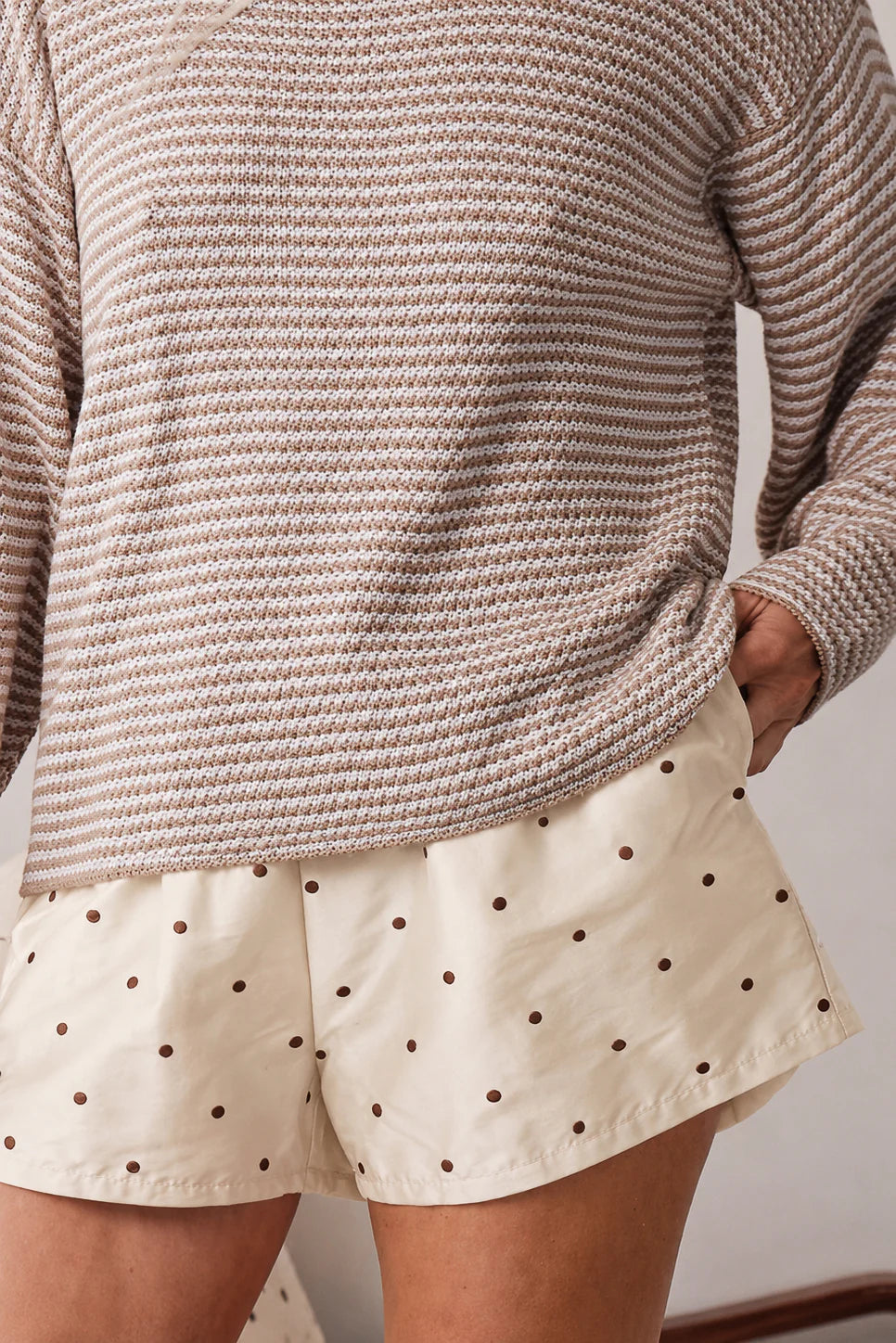 Silk Taffeta Tap Short - Creme Walnut Polka Dot