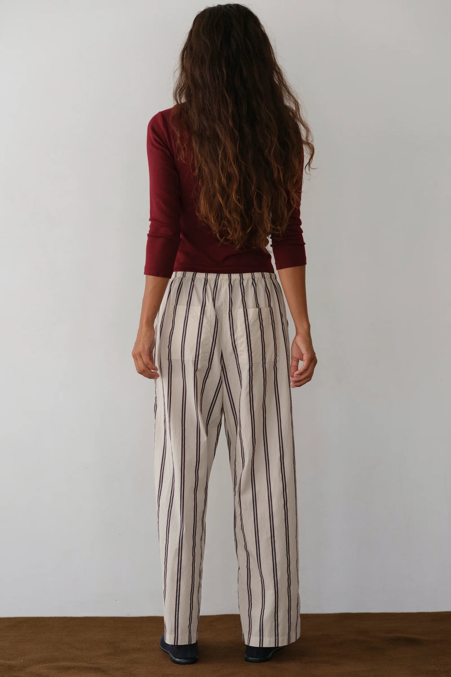 Pop Stripe Drawstring Pant - Creme Twin Stripe