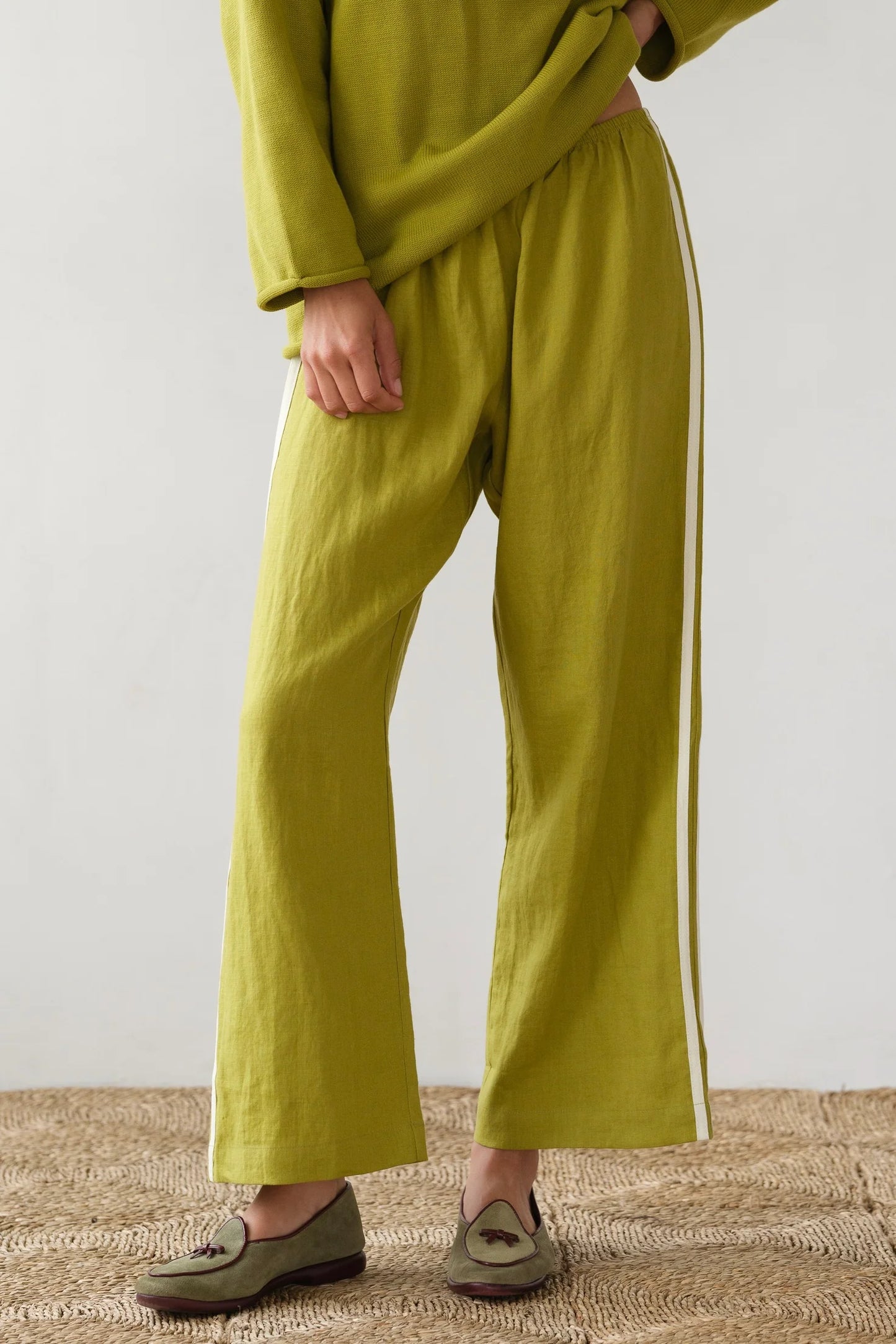 Linen Stripe Crop Racer Pant - Pistachio