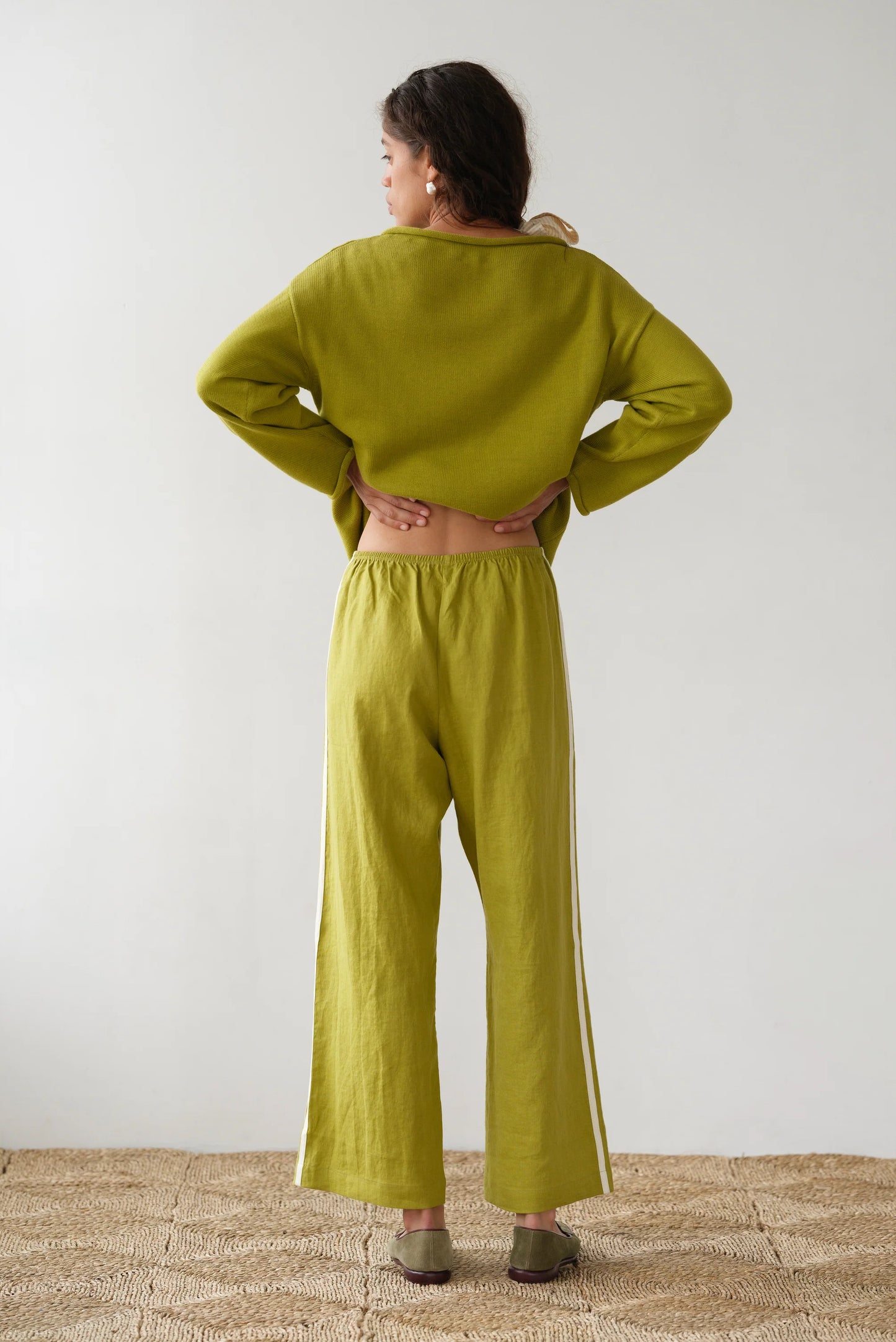 Linen Stripe Crop Racer Pant - Pistachio