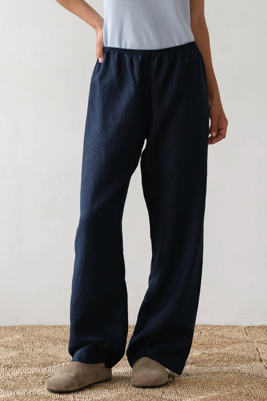 Linen Simple Pant - Navy