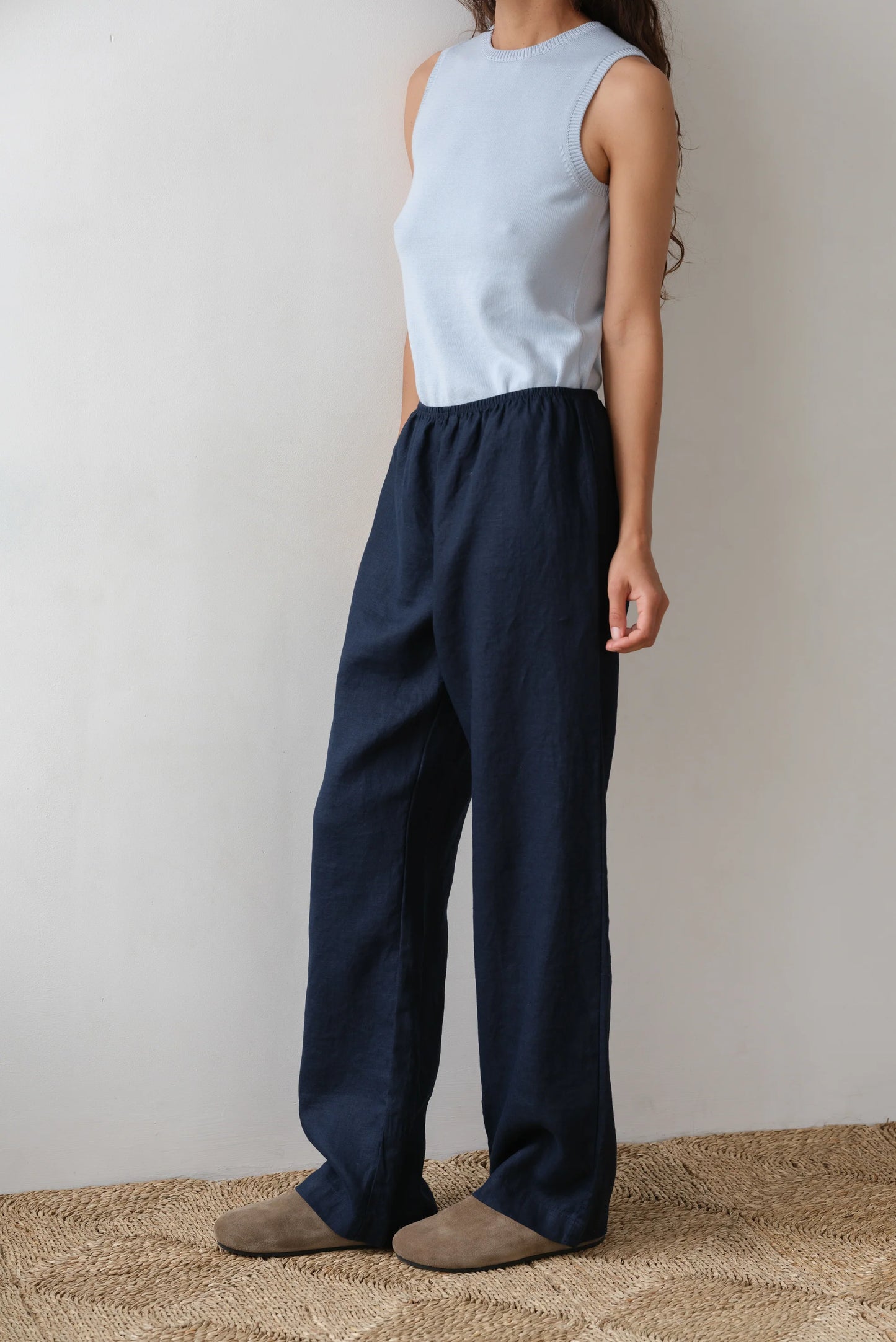Linen Simple Pant - Navy