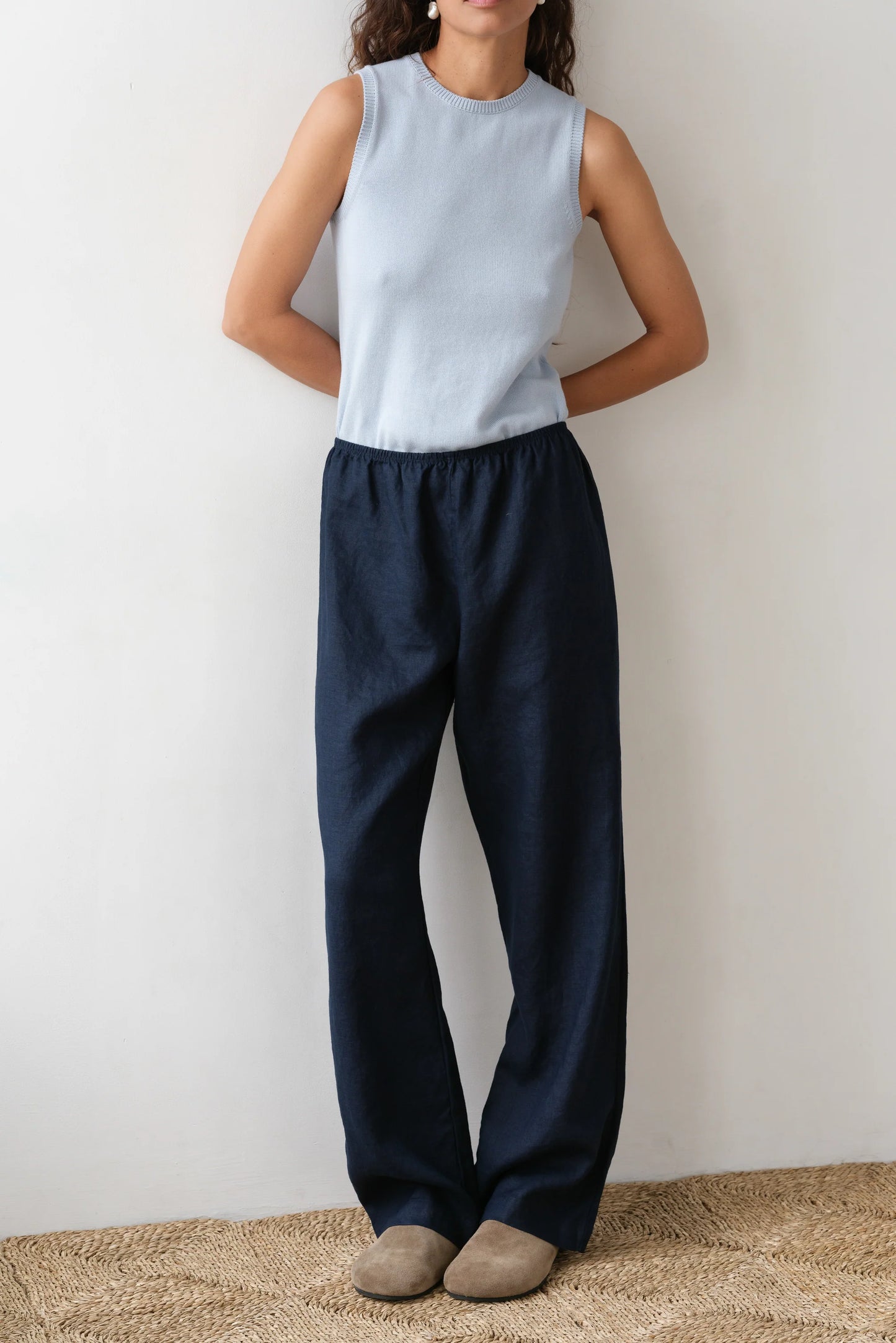 Linen Simple Pant - Navy