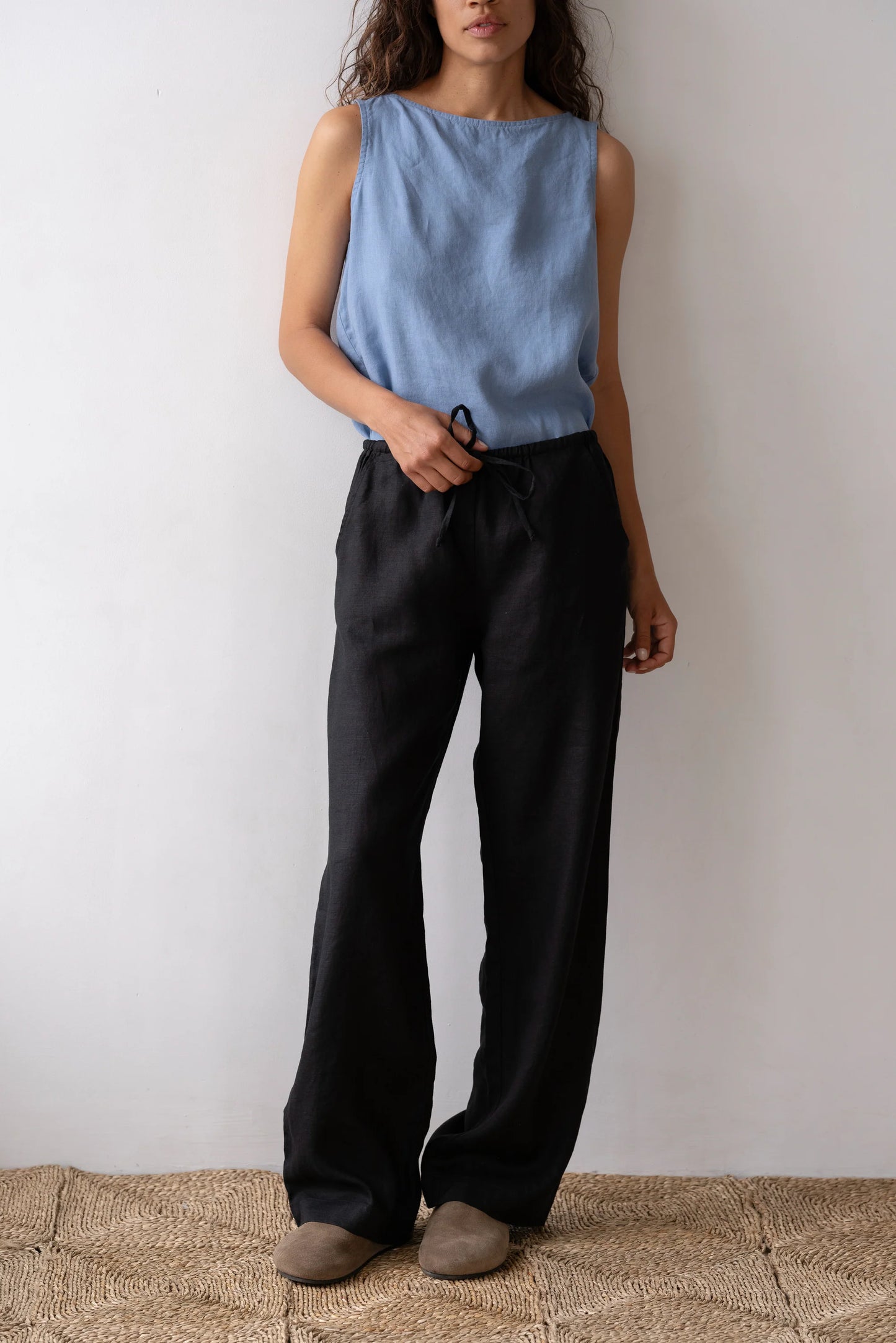 Linen Drawstring Pant - Black