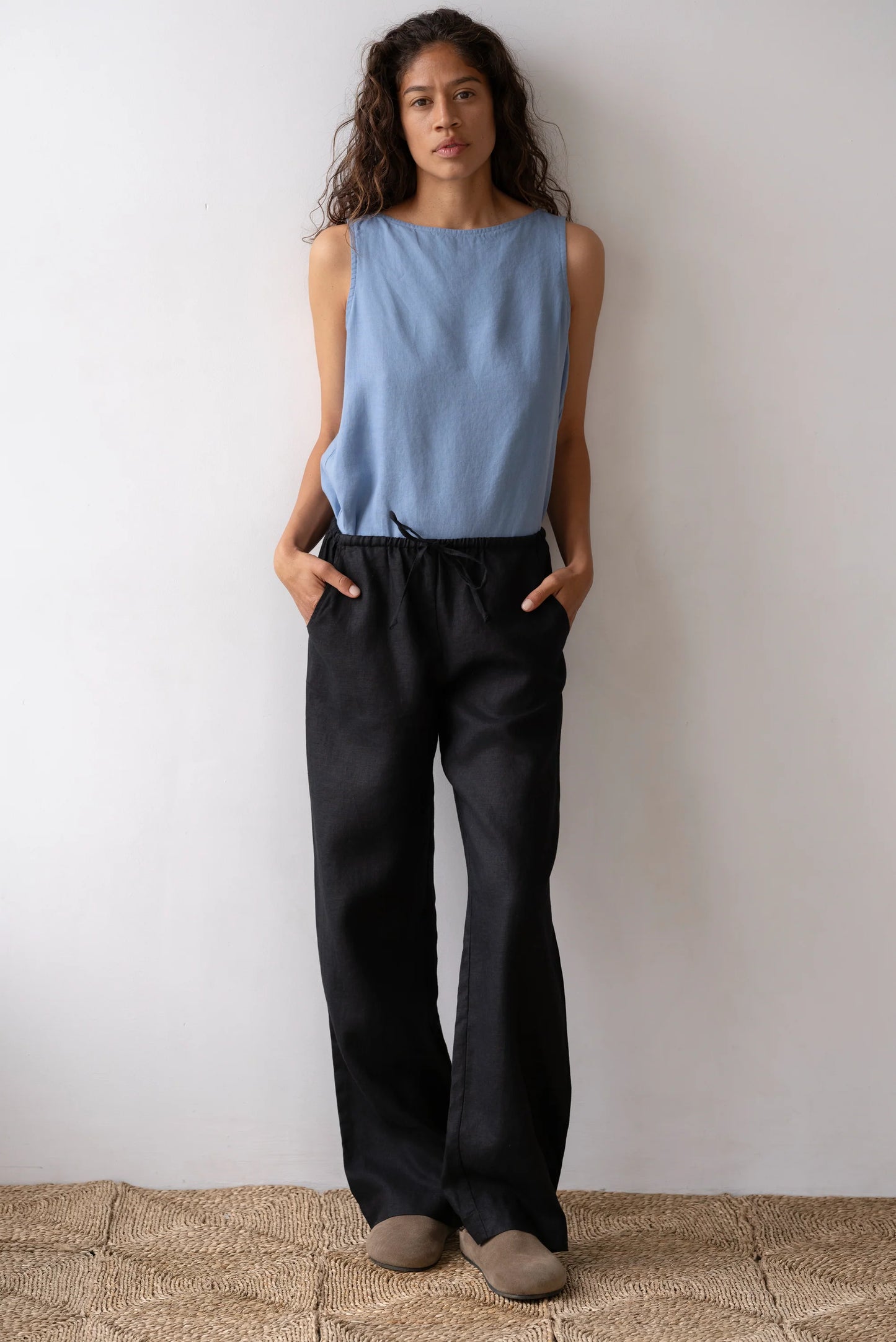 Linen Drawstring Pant - Black