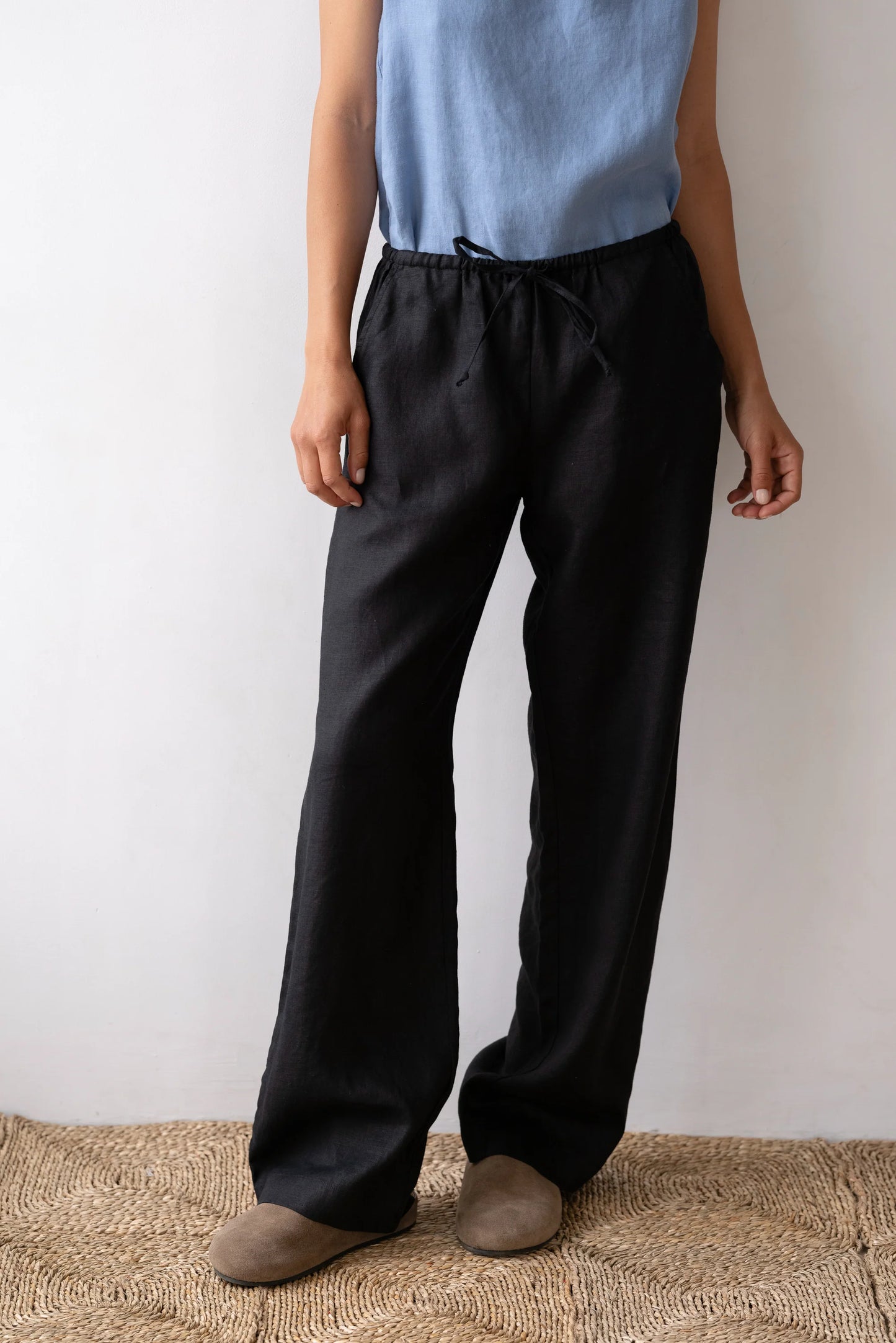 Linen Drawstring Pant - Black