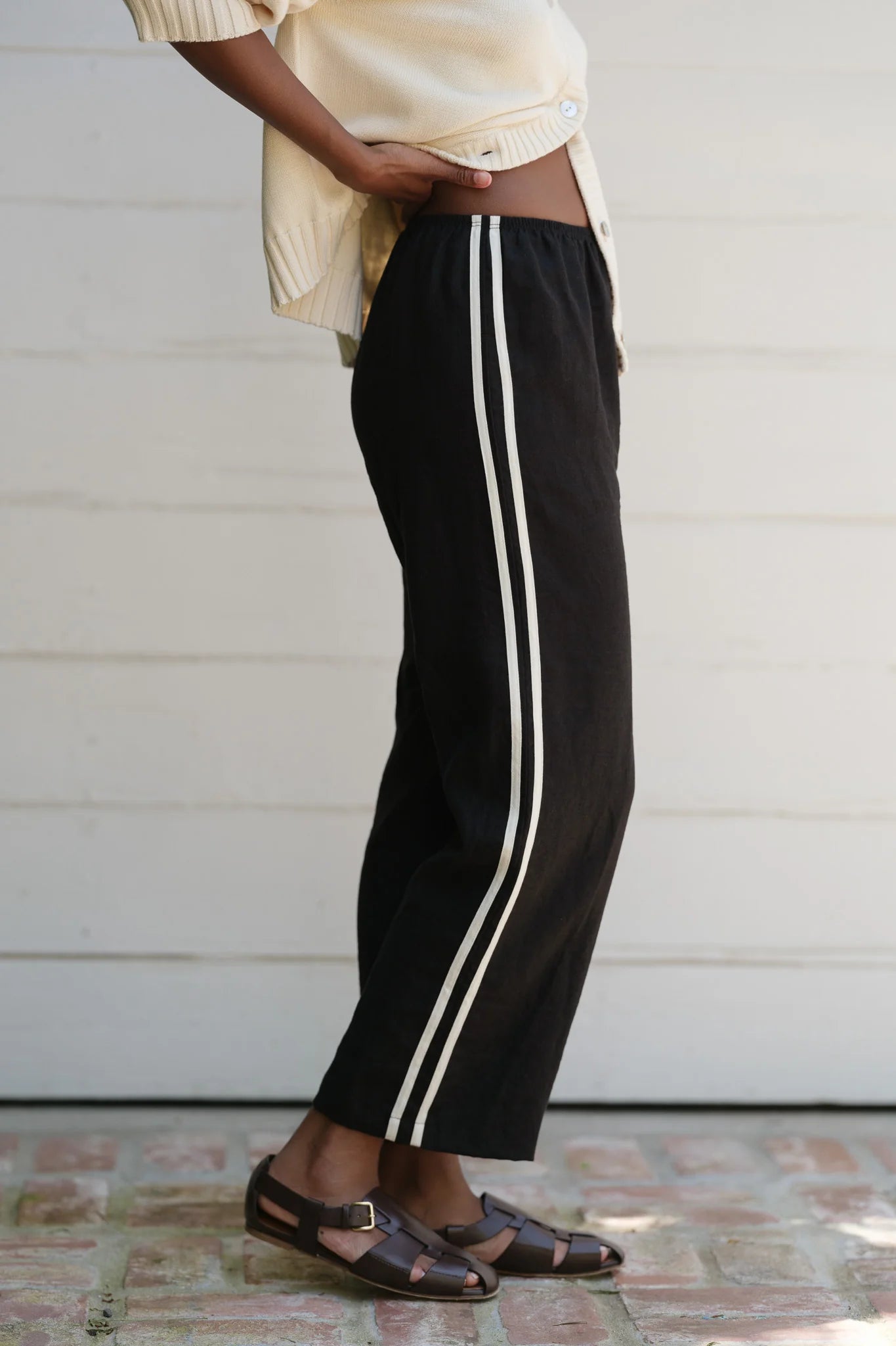 Linen Crop Stripe Pant - Jet