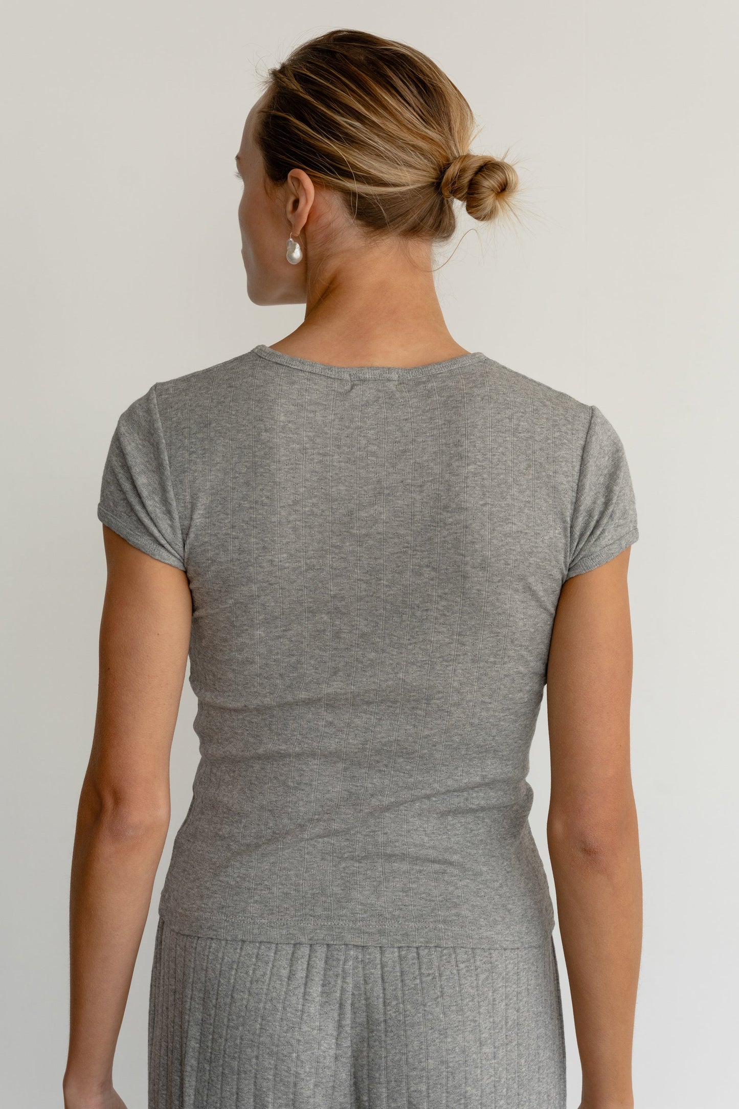 Pointelle Baby Tee - Heather Grey