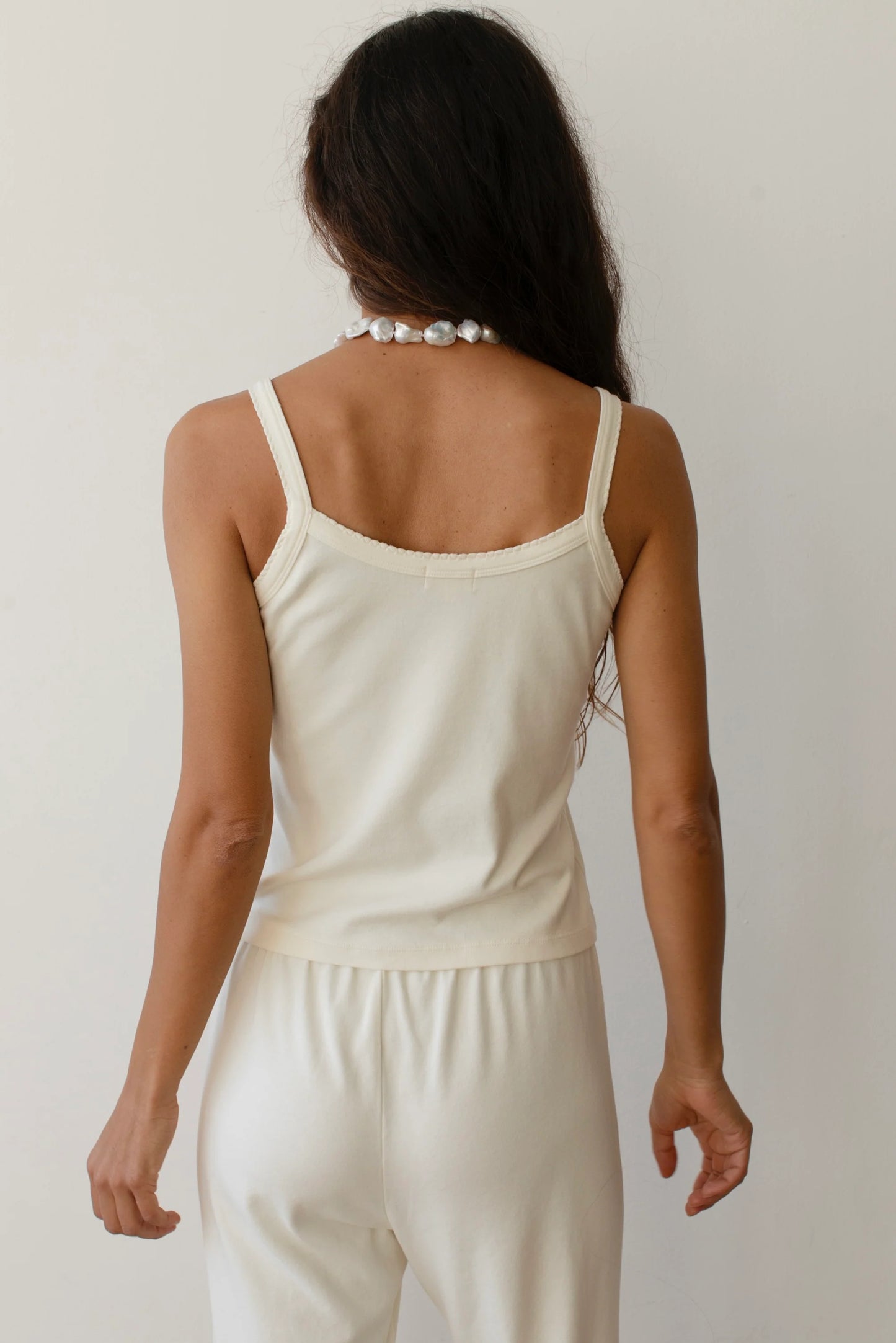 Baby Rib Scallop Tank - Creme