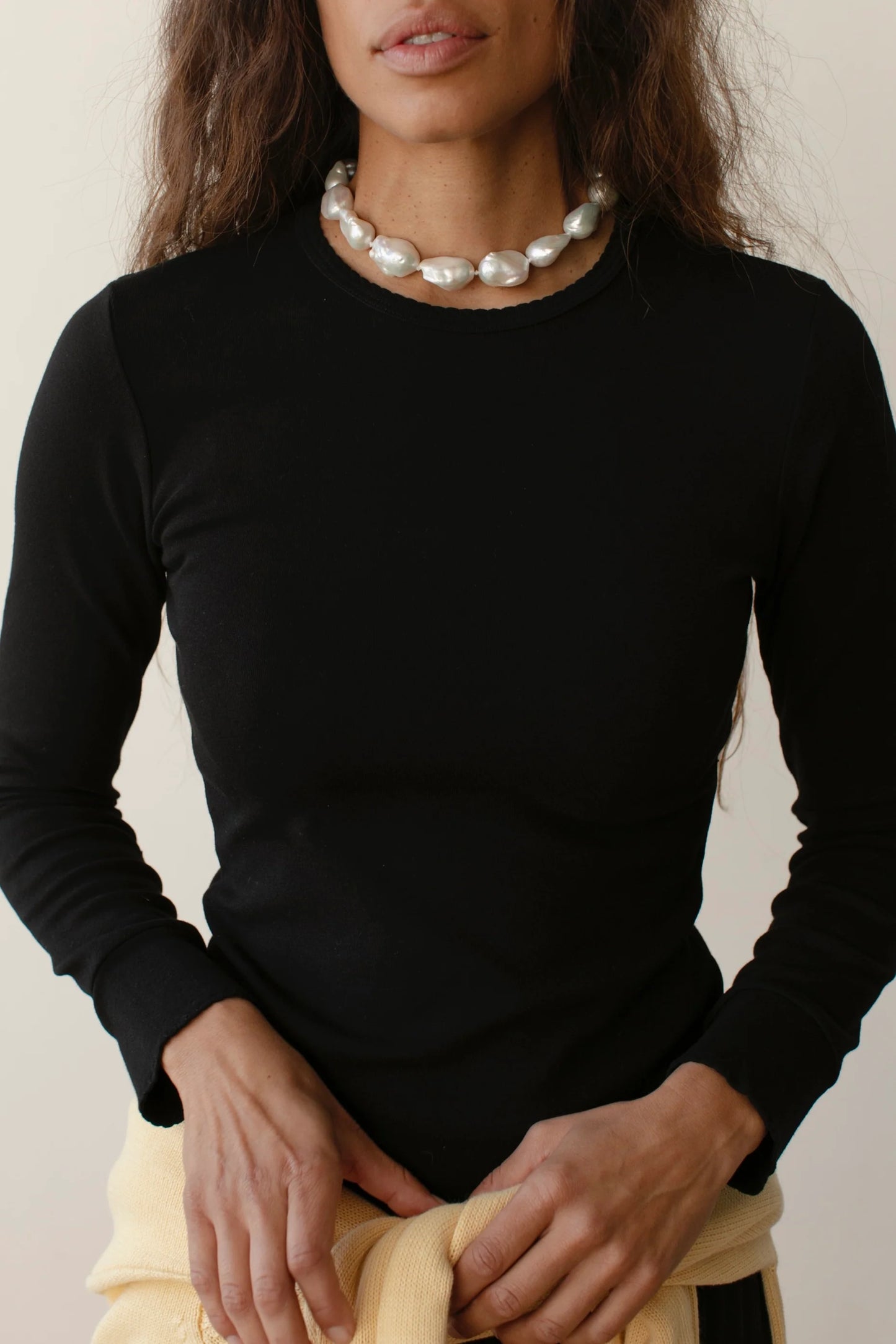 Baby Rib Scallop Long Sleeve - Jet