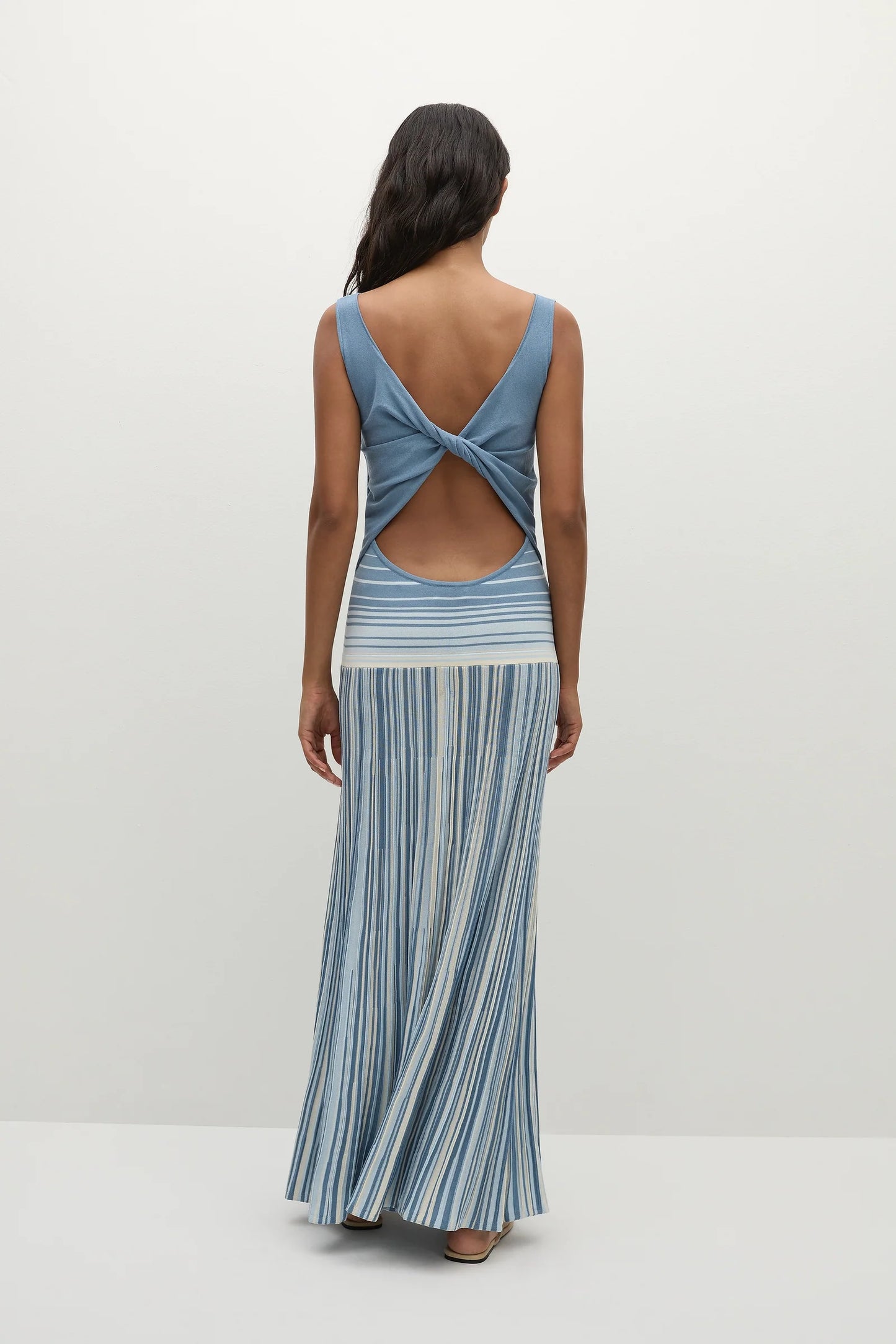 Xyla Maxi Dress - Accordion Stripe Mineral Blue