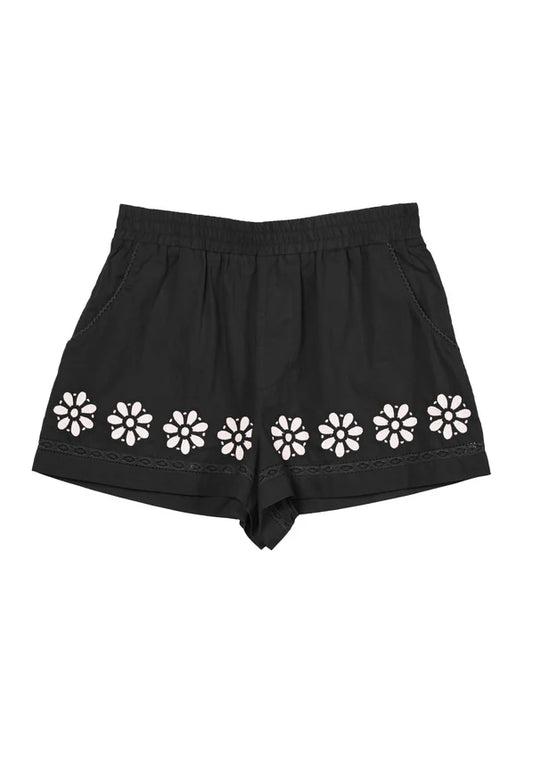 Samaya Black Embroidered Cotton Voile Short