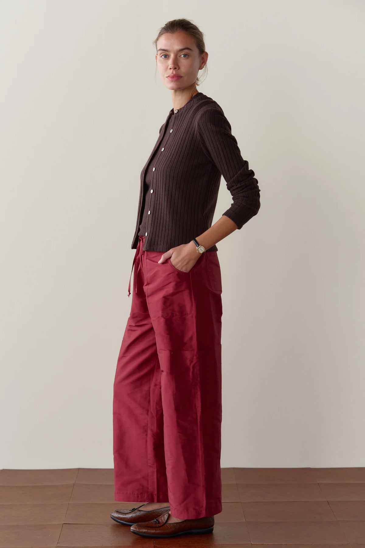 Silk Taffeta Cargo Pant - Oxblood