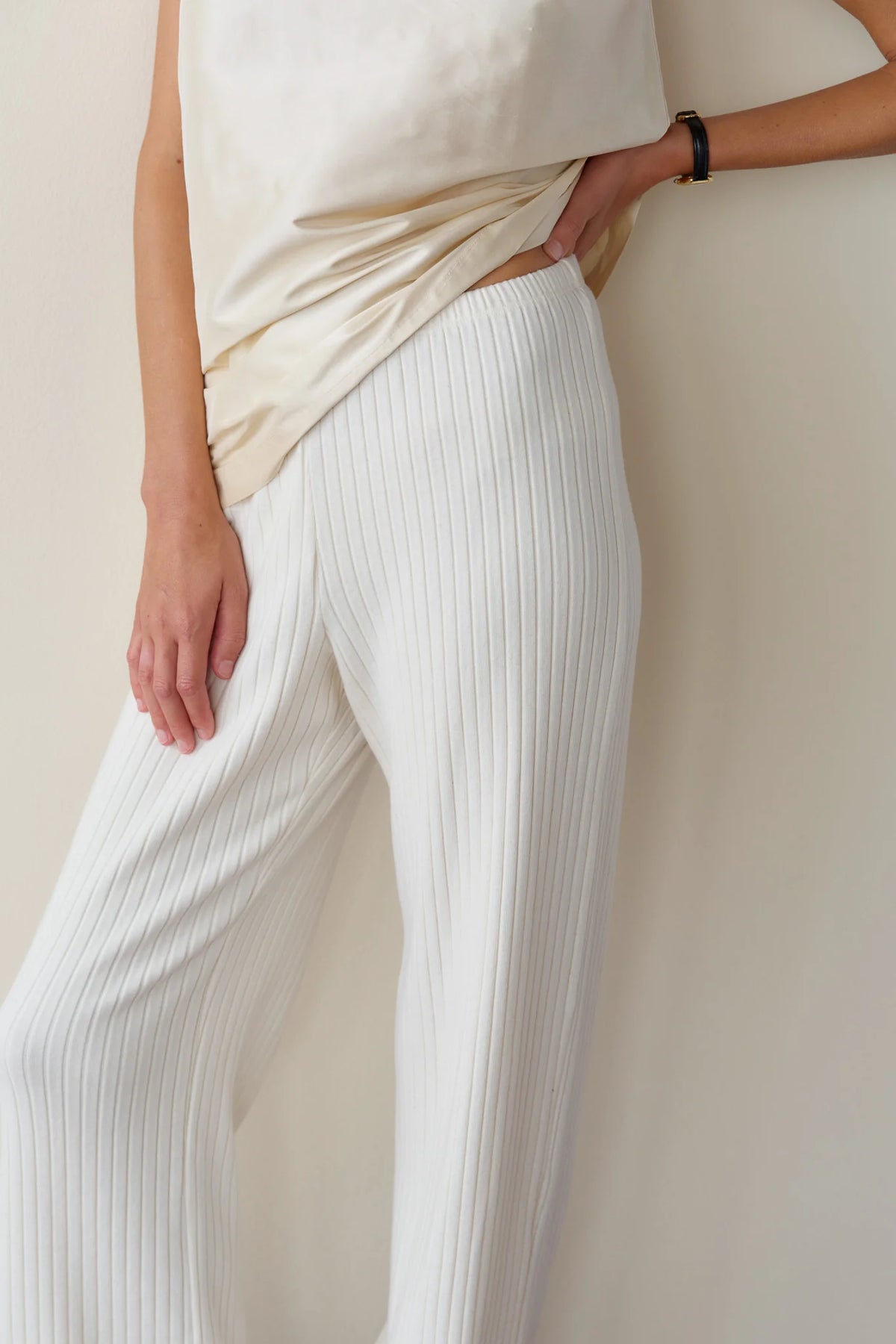 Sweater Rib Simple Pant - Creme