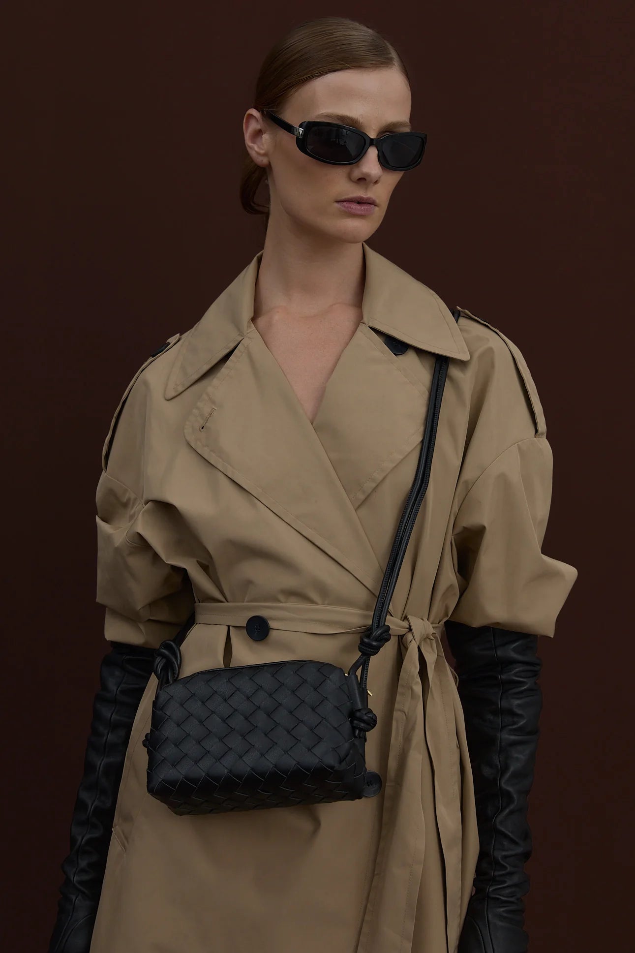 Woven Leather Bag - Black Braided