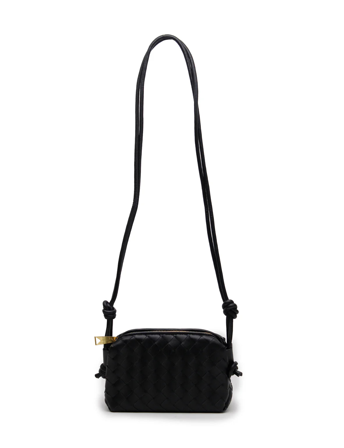 Woven Leather Bag - Black Braided