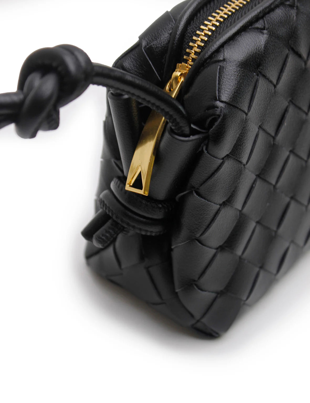 Woven Leather Bag - Black Braided