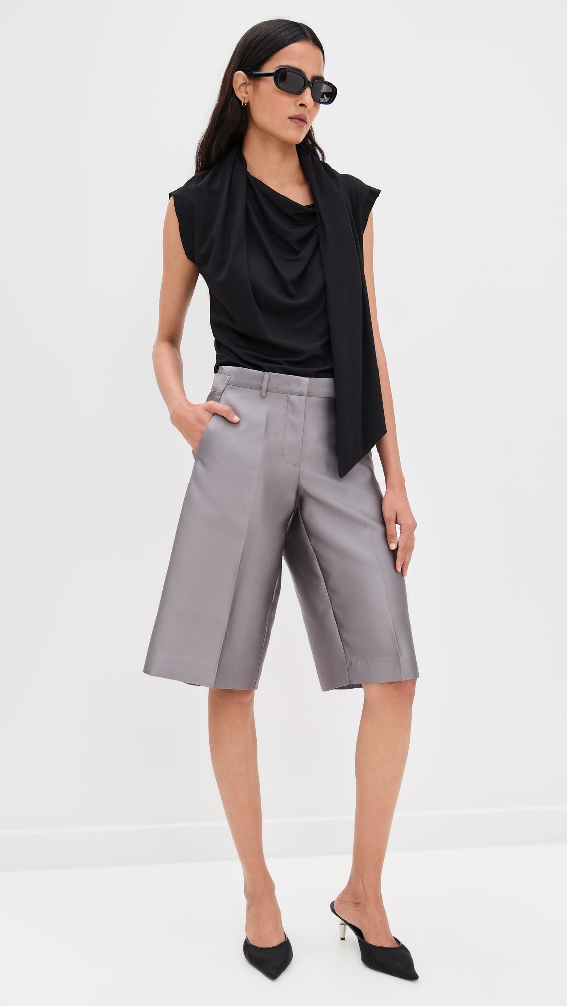 Knitted Scarf Tee - Black