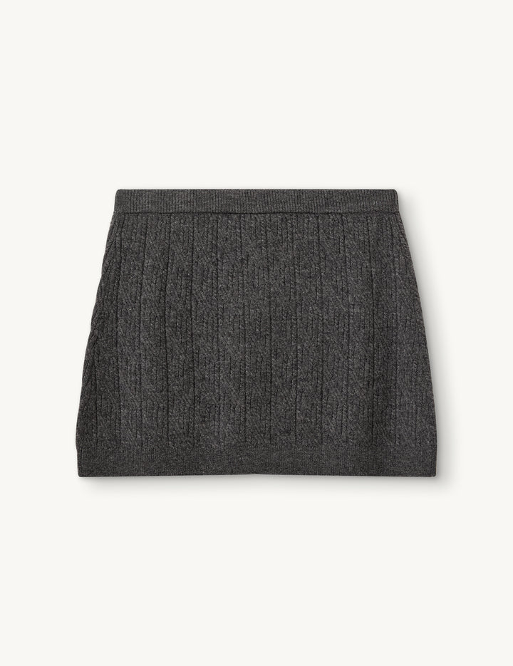 Knitted Como Mini Cable Skirt - Grey Melange
