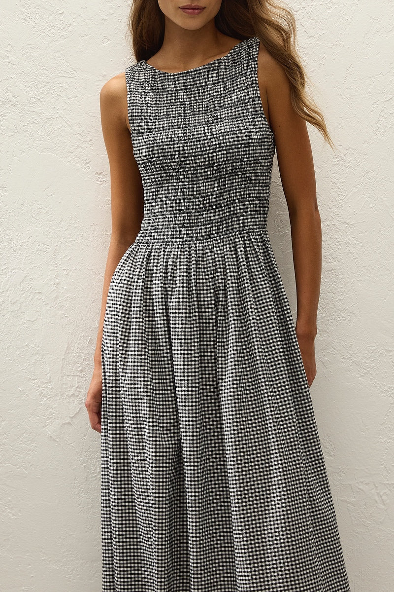 Carina Maxi Dress - Black Gingham