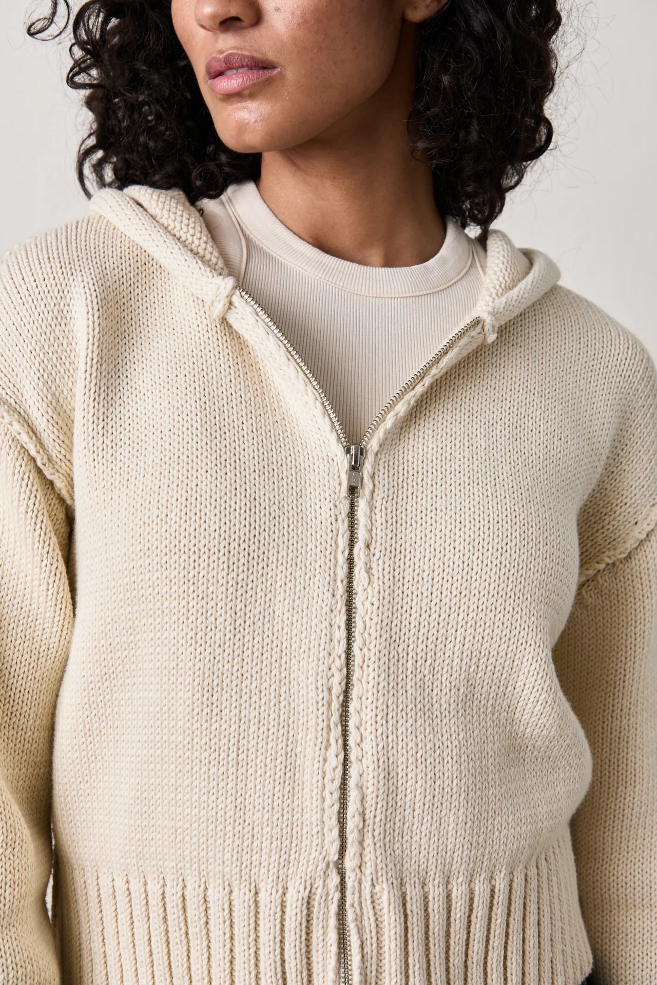 Mills Zip Front Hooded Sweater - Cream