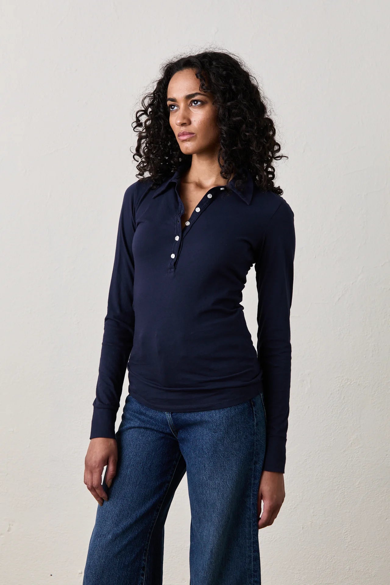 Rory Long Sleeve Fitted Polo - Navy