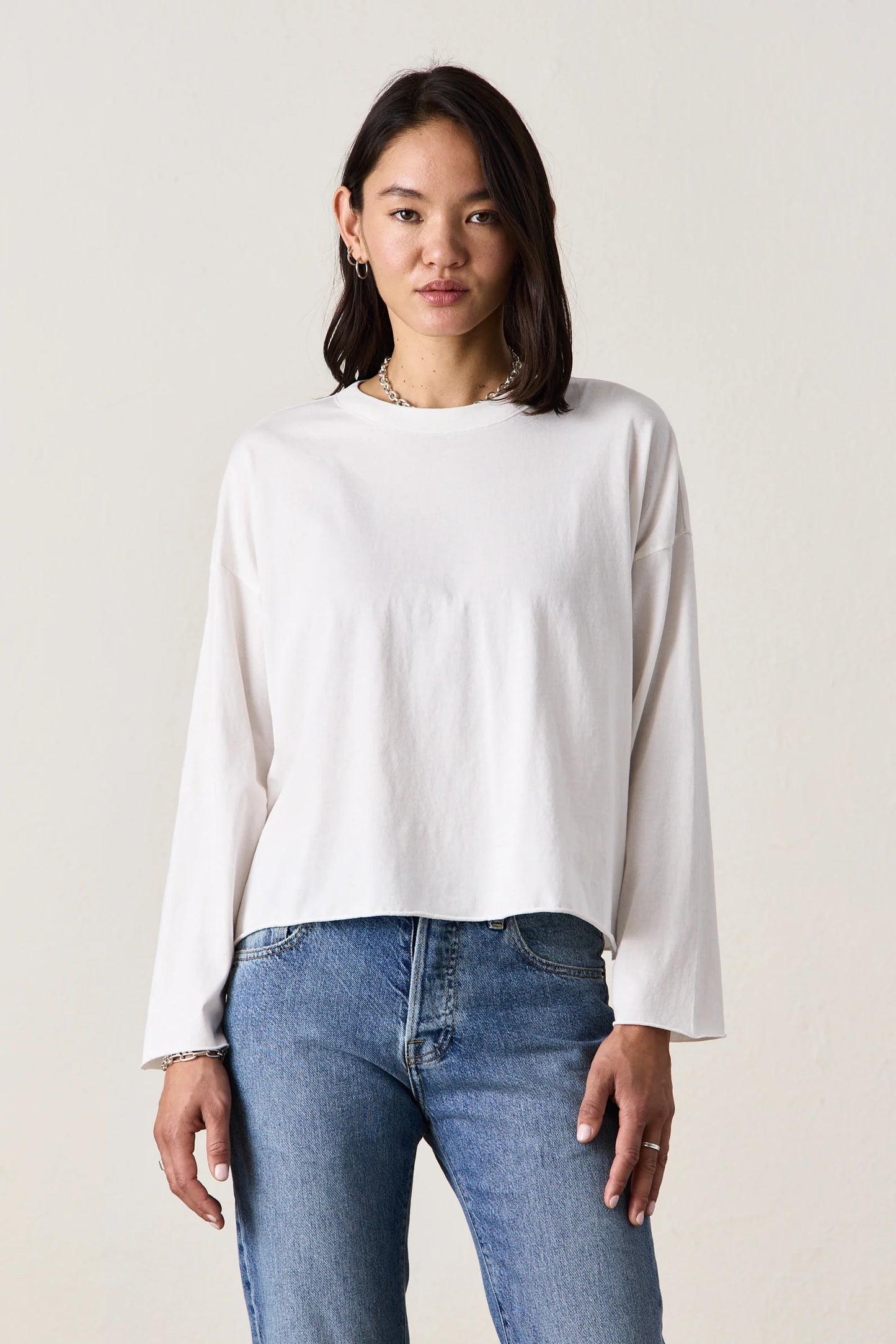 Loffler Long Sleeve Boxy Crew Tee - Soft White