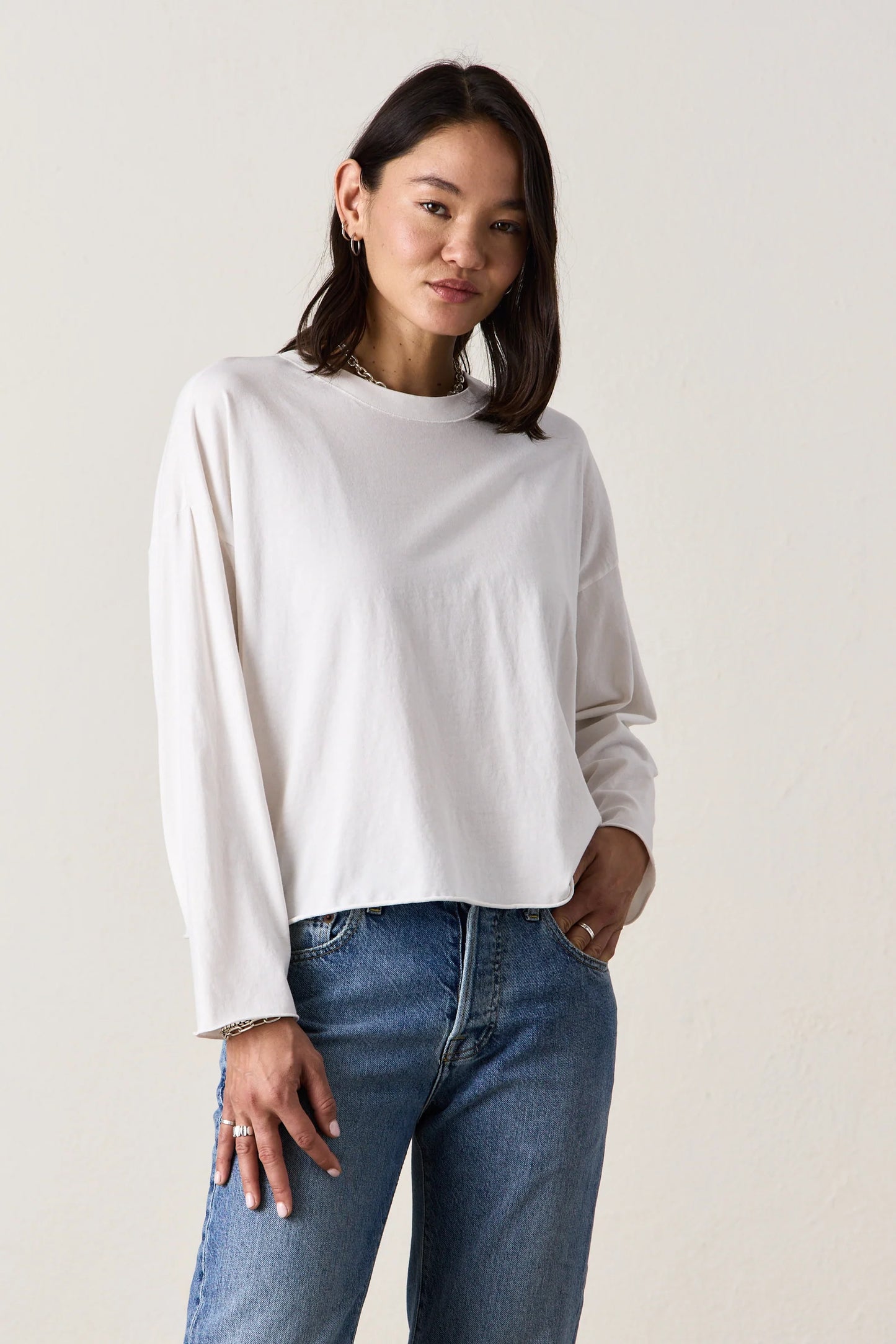 Loffler Long Sleeve Boxy Crew Tee - Soft White