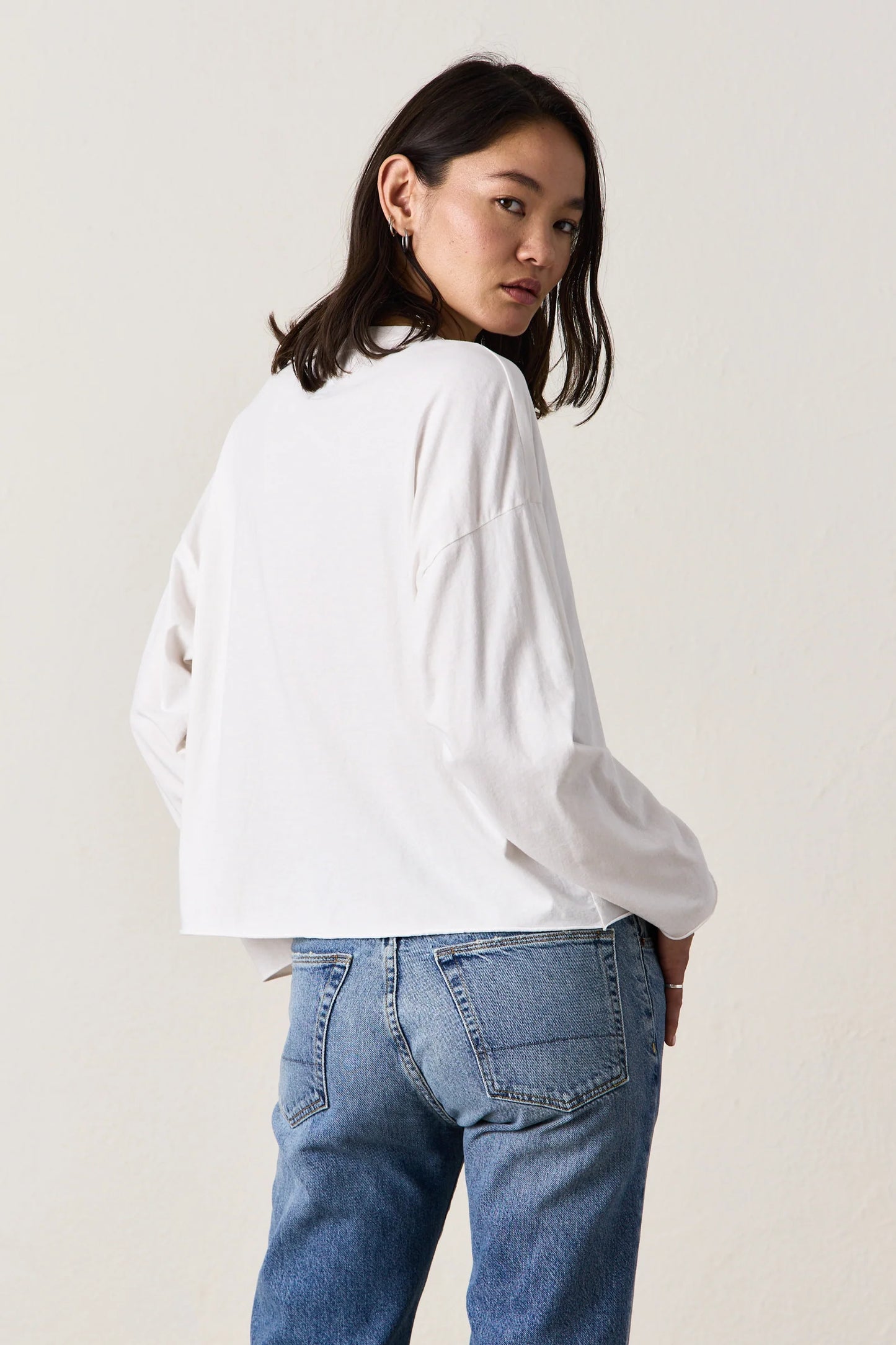 Loffler Long Sleeve Boxy Crew Tee - Soft White