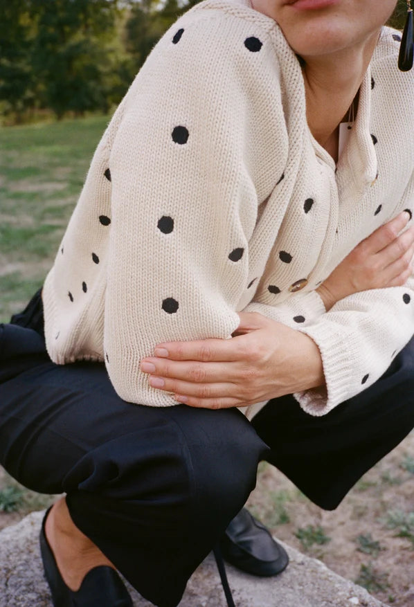 Maija Cardigan - Ivory / Polka Dot