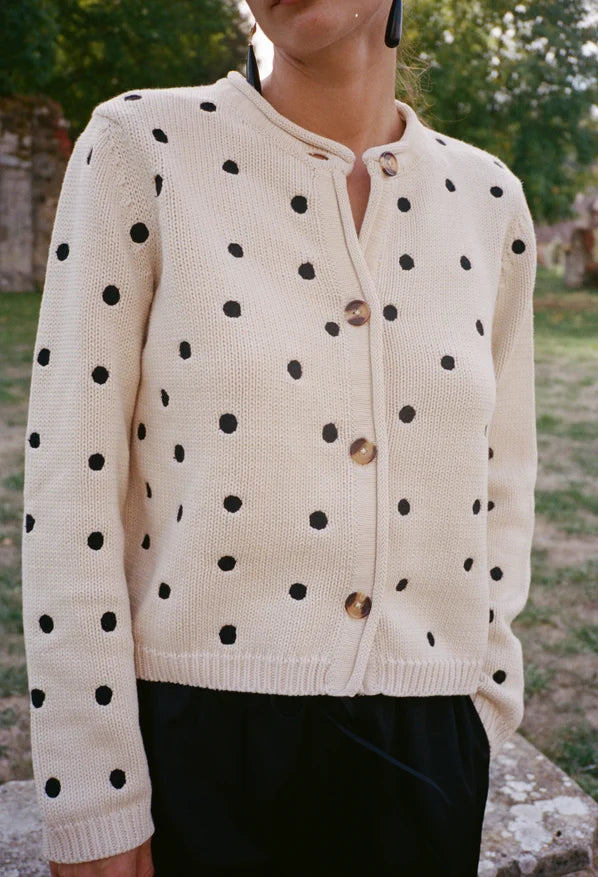 Maija Cardigan - Ivory / Polka Dot