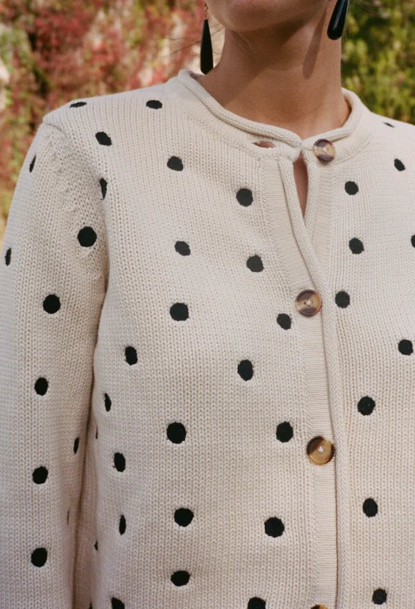 Maija Cardigan - Ivory / Polka Dot