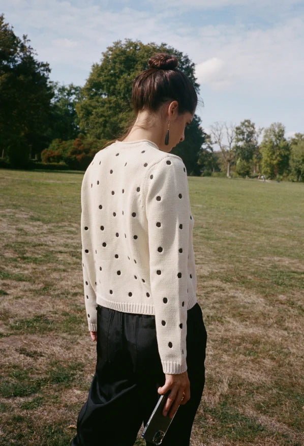 Maija Cardigan - Ivory / Polka Dot