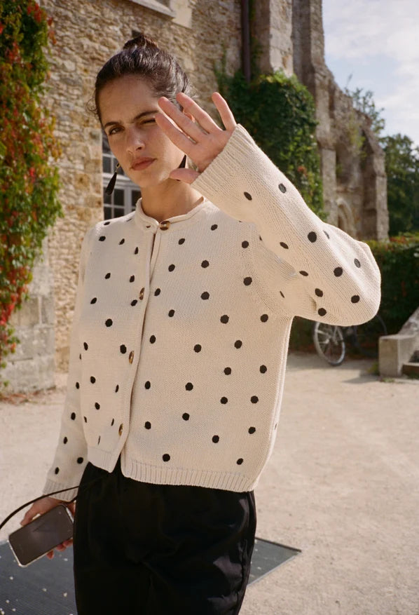 Maija Cardigan - Ivory / Polka Dot