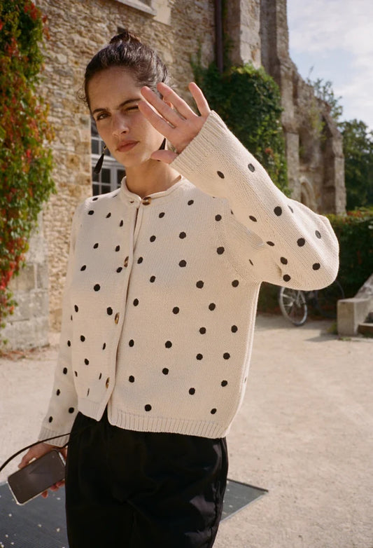 Maija Cardigan - Ivory / Polka Dot
