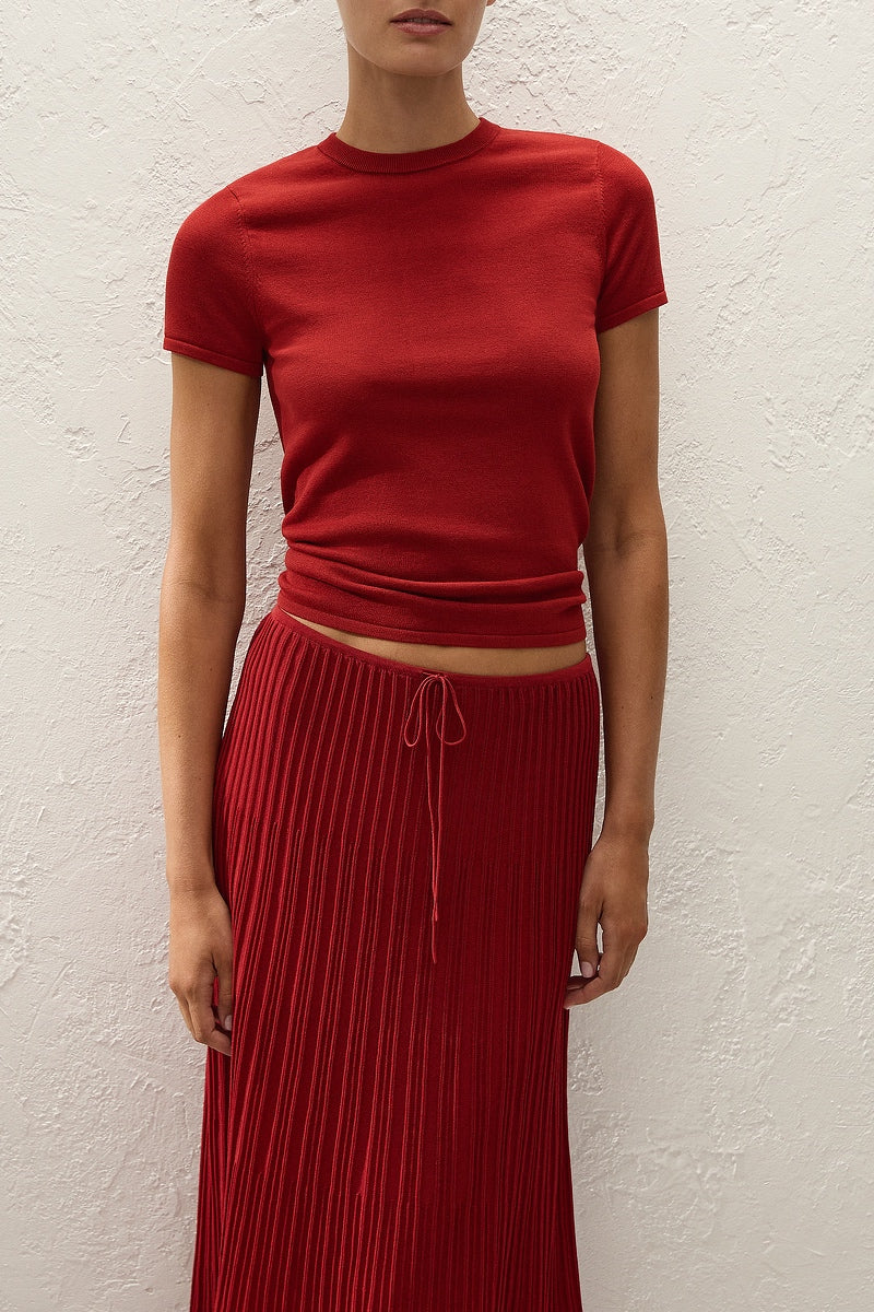 Citara Drawstring Midi Skirt - Red Ochre
