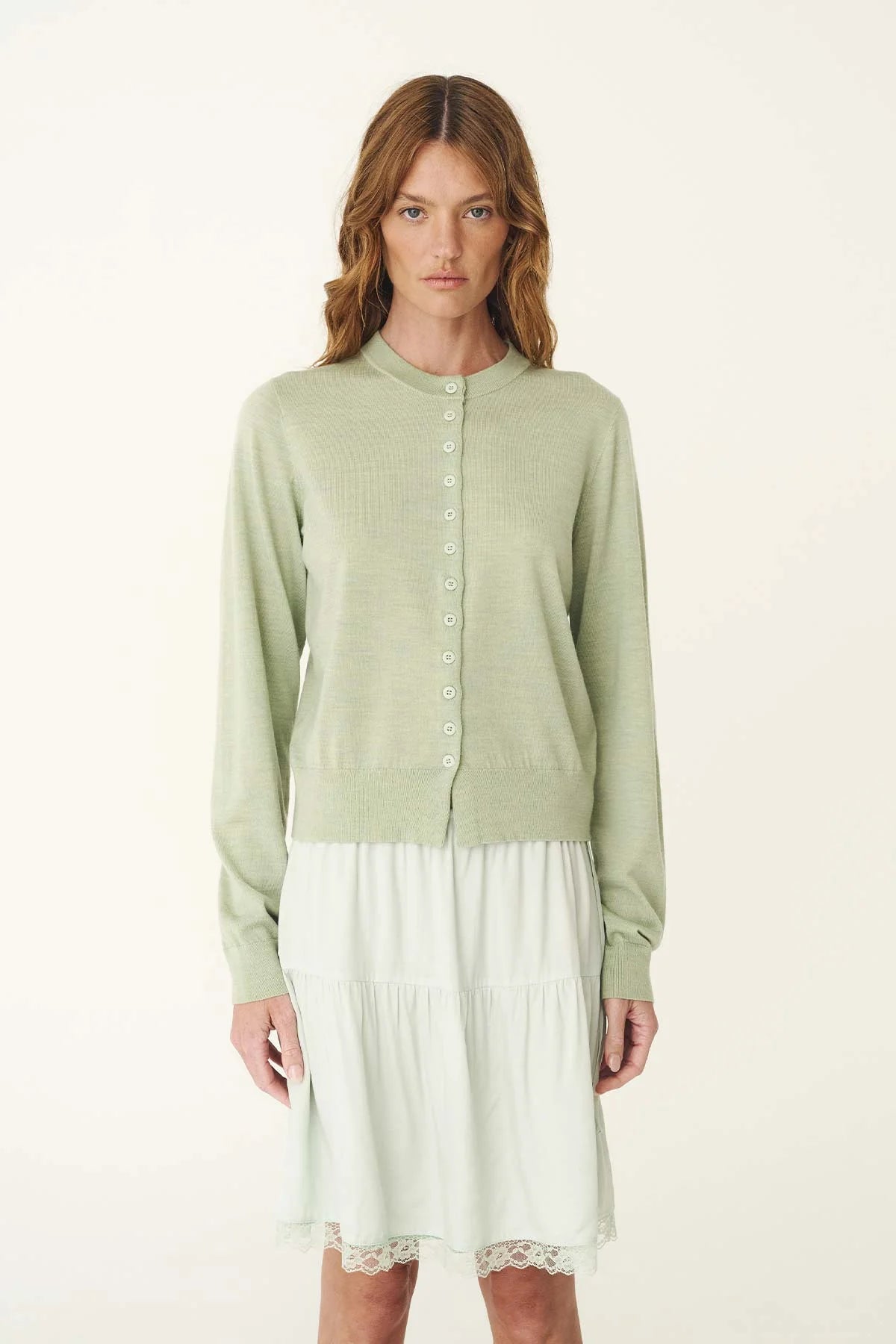 Maeve Merino Spring Cardigan - Sage Marle
