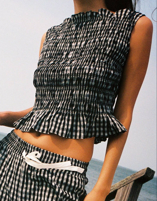 Elle Top - Black and White Gingham Check