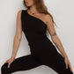 One Shoulder Asym Hem Tank - Black