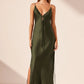 Shae Plunged Slip Tie Maxi Dress - Pine Green