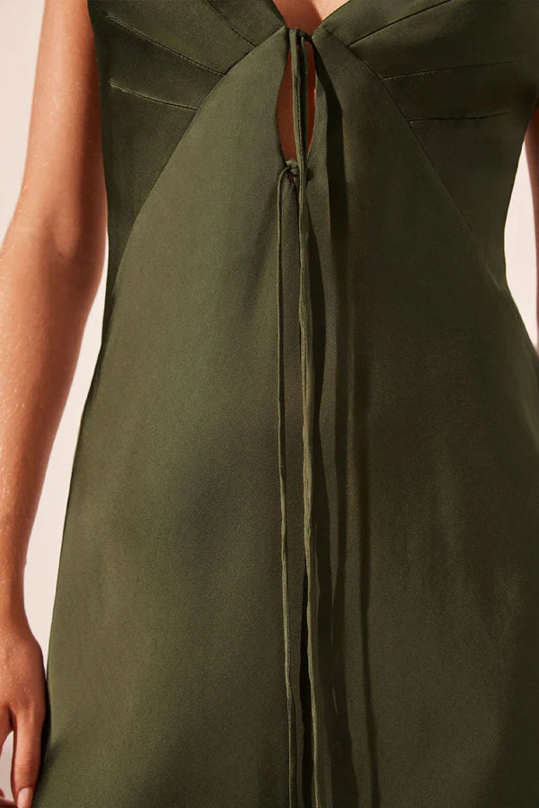 Shae Plunged Slip Tie Maxi Dress - Pine Green