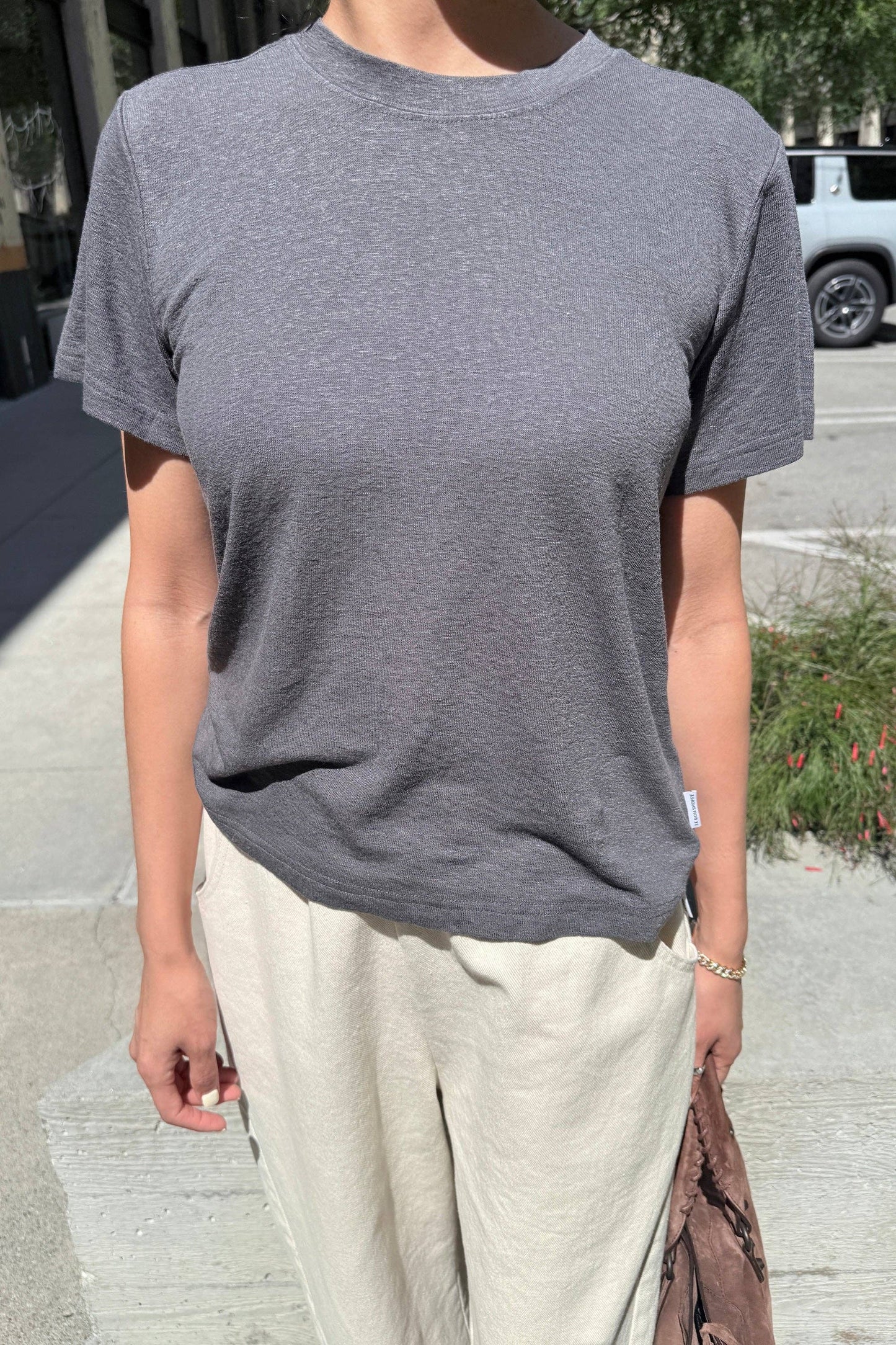 Bo Linen Blend Tee - Charcoal