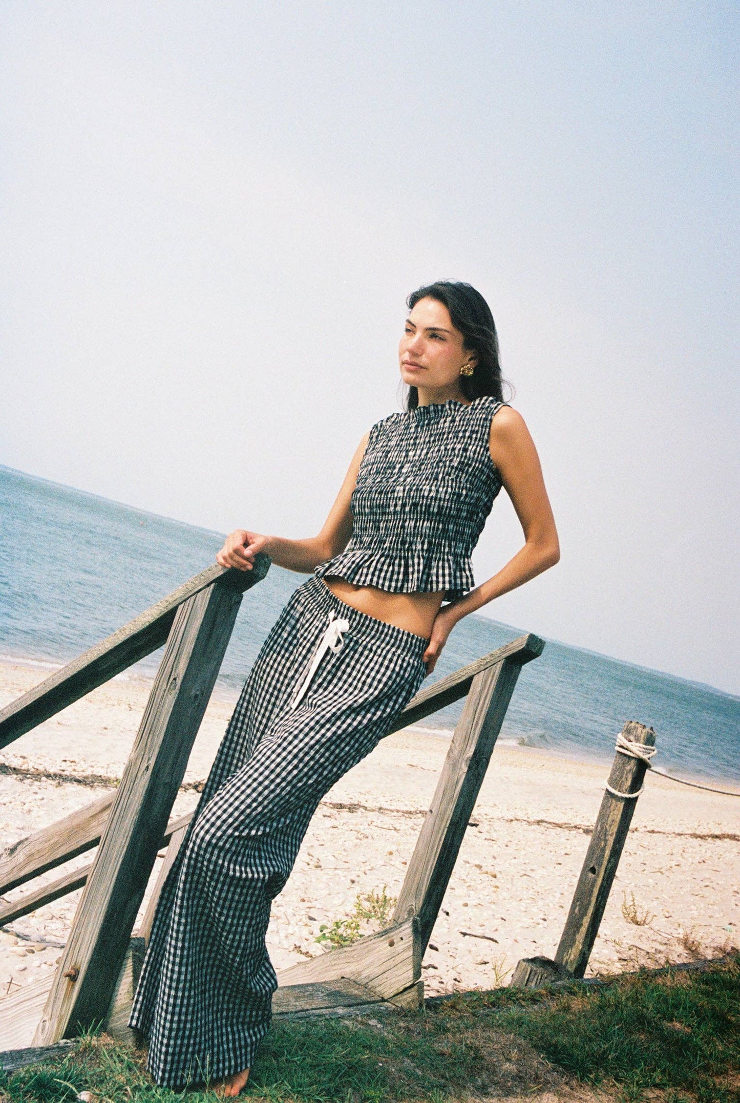 Elle Top - Black and White Gingham Check