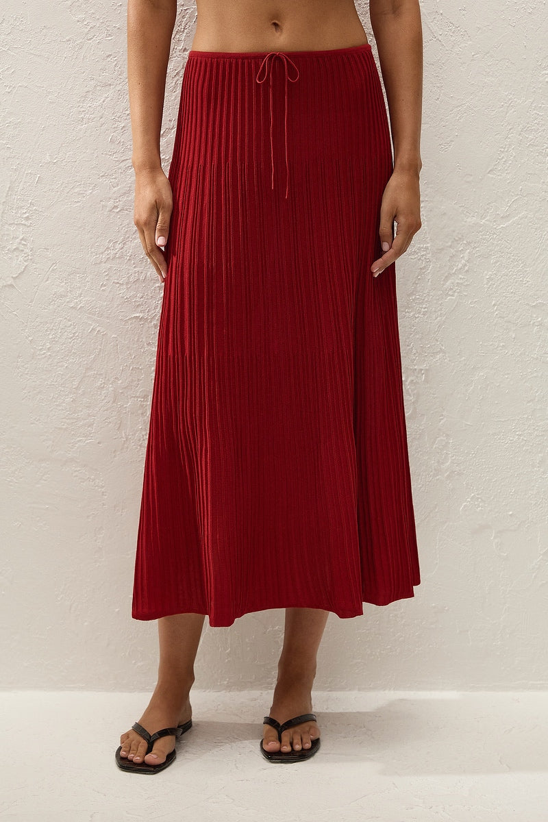 Citara Drawstring Midi Skirt - Red Ochre