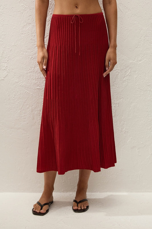 Citara Drawstring Midi Skirt - Red Ochre