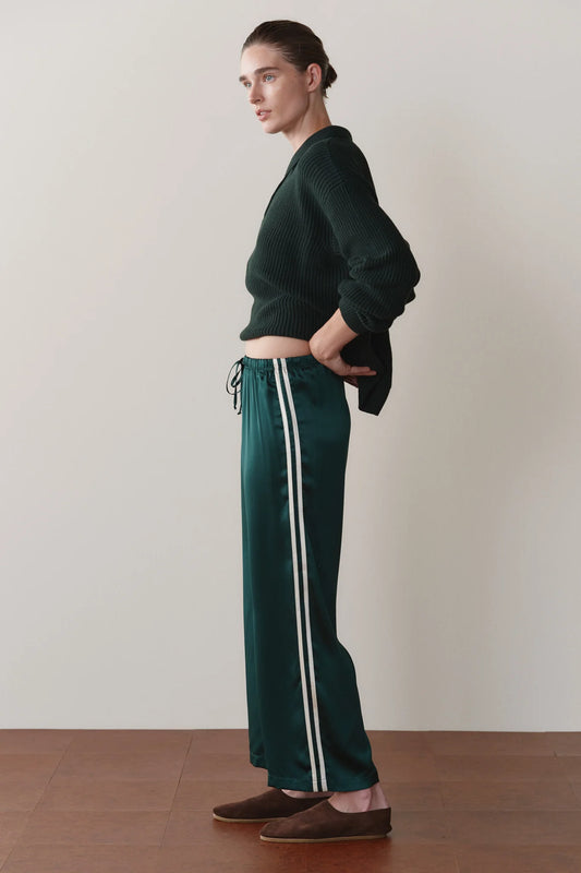 Silk Stripe Crop Pant - Fir