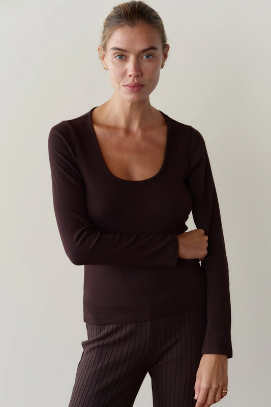 Baby Rib Scoop Neck - Espresso