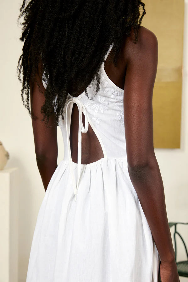Neroni Dress - White Floral Embroidered